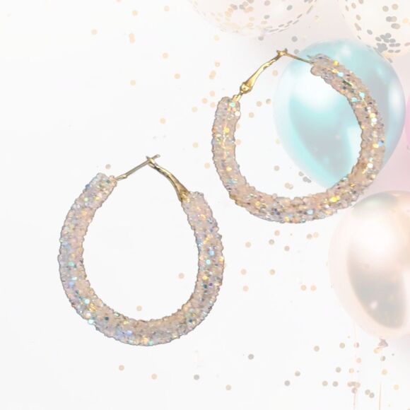 Light Pink Candy Sequin Hoop Earrings Hoops - Picture 4 of 7